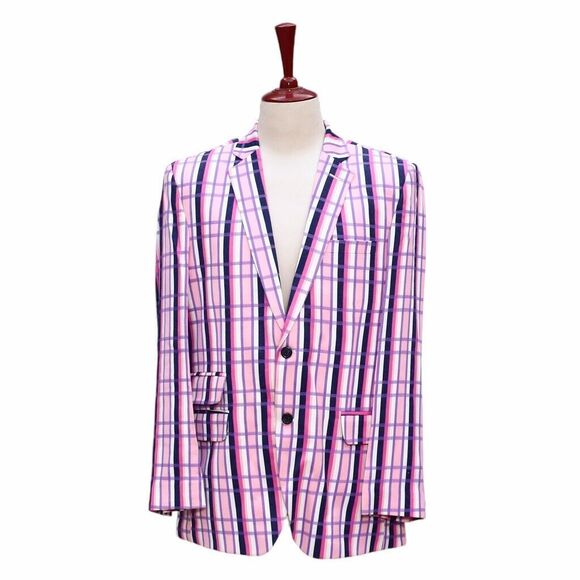 Mens Blazer Plaid Pink Purple White Formal Party Jacket Wedding